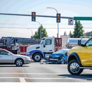 Commercial truck and passenger vehicle accident.