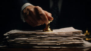 a desk scene where a stack of